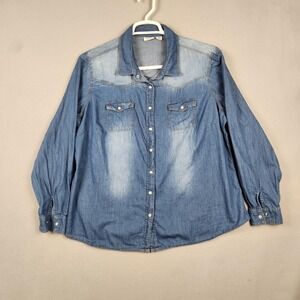 Cato‎ Woman Shirt Womens Plus 18/20W Blue Denim Long Sleeve Button Front Western